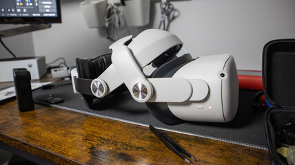 Augmented Reality Glasses on a Desk - Modern Technology Concept