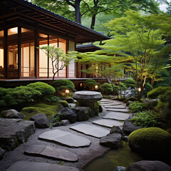 A Serene and Peaceful Zen Garden  A Harmonious Blend of Traditional Japanese Landscaping with Modern Elements