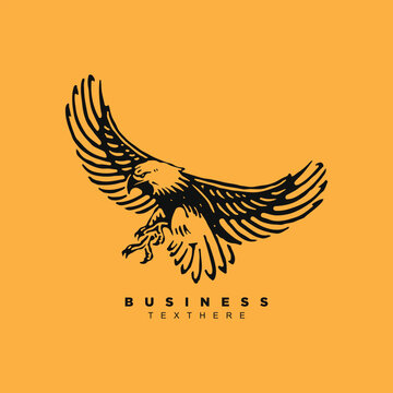 Flying eagle logo design isolated on yellow background