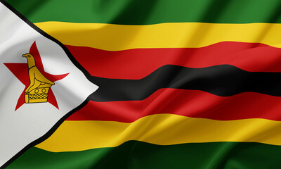 Closeup Waving Flag of Zimbabwe