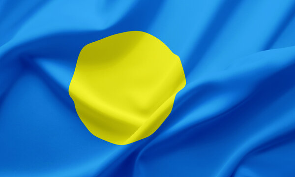 Closeup Waving Flag of Belau