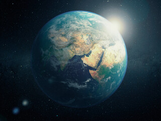 Obraz na płótnie Canvas Planet Earth viewed from space. 3d rendering. Elements of this image furnished by NASA