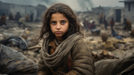 Children of War: Innocence in Conflict's Wake, AI Generative	 - obrazy, fototapety, plakaty