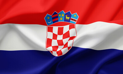 Closeup Waving Flag of Croatia - obrazy, fototapety, plakaty