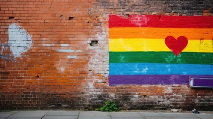 a brick wall with a rainbow flag painted on it