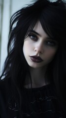 Fototapeta premium a woman with dark hair and dark lipstick