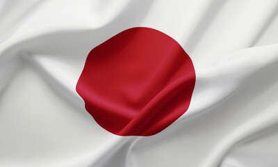 Closeup Waving Flag of Japan