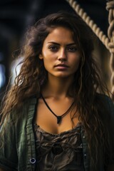 Fototapeta premium a woman with long hair and a necklace