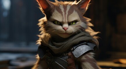 a cartoon cat in armor