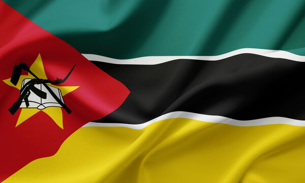 Closeup Waving Flag of Mozambique