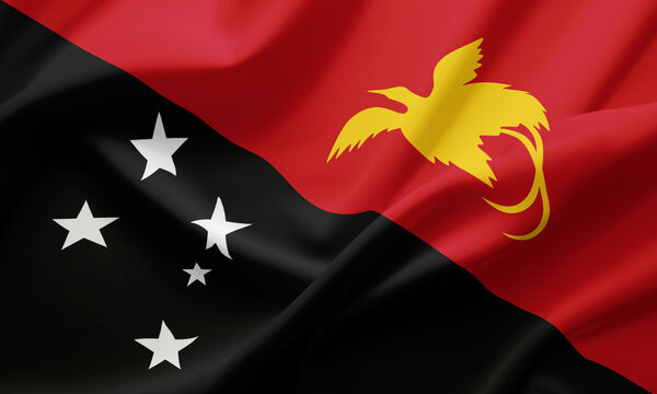 Closeup Waving Flag of Papua New Guinea