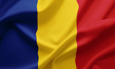 Closeup Waving Flag of Romania