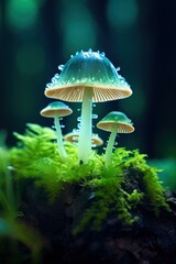 Fototapeta premium a group of mushrooms growing on moss