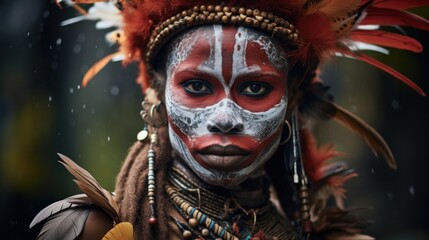 a woman with face paint and feathers