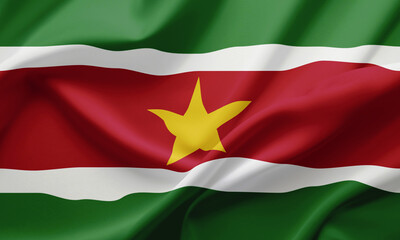 Closeup Waving Flag of Suriname