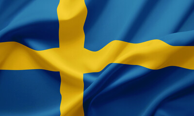 Closeup Waving Flag of Sweden