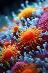 a close up of orange and blue bacteria