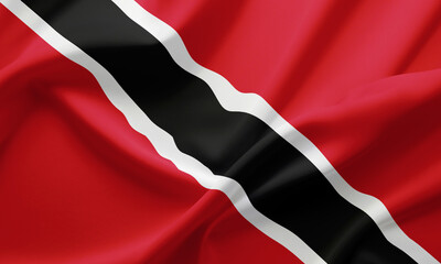 Closeup Waving Flag of Trinidad and Tobago - obrazy, fototapety, plakaty