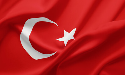 Closeup Waving Flag of Turkey