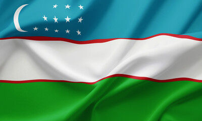 Obraz premium Closeup Waving Flag of Uzbekistan