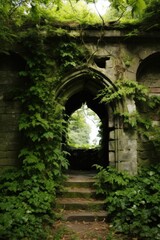 an archway with ivy growing on it