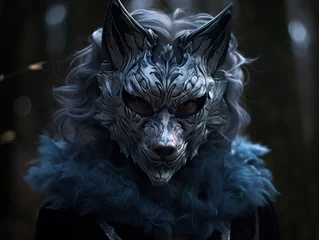  a person wearing a wolf mask © sam