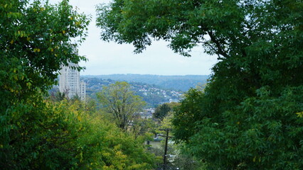 The beautiful overlook view from the top of one hill in Pittsburgh of the USA

