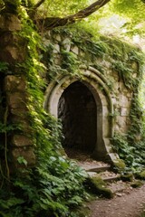 Fototapeta na wymiar a stone wall with a tunnel