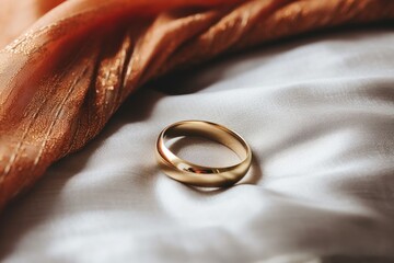 a gold ring on a white fabric
