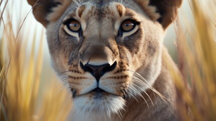 a close up of a lion's face