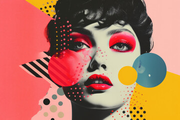 Modern abstract portrait of a beautiful woman with bright colours and graphic shapes and lines