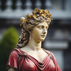 a statue of a woman with a wreath of leaves on her head