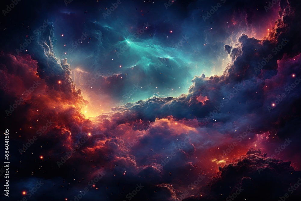 Wall mural celestial scene filled with vibrant clouds and sparkling stars generative ai