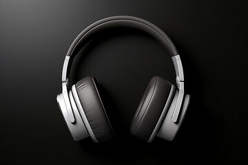 Fototapeta na wymiar Silver big headphones on black background 