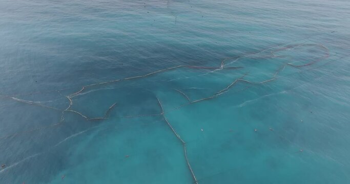 Top view of the fishing net over the sea