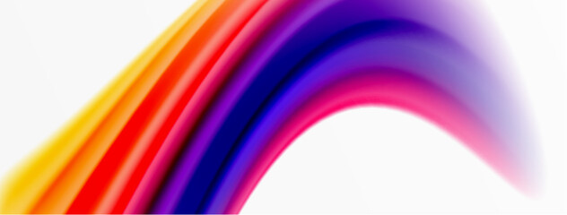Rainbow color silk blurred wavy line background on white, luxuriously vibrant visually captivating backdrop. Stunning blend of colors reminiscent of rainbow, silky and gracefully blurred wavy pattern