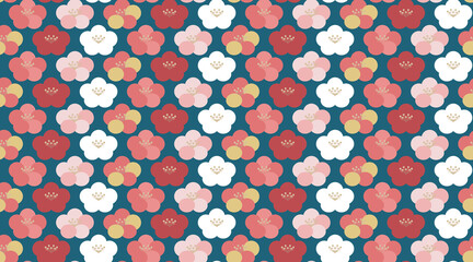 Fototapeta na wymiar 梅の花の和柄シームレスパターン紺