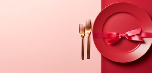 Red and pink-themed table setting isolated against a backdrop for your text.