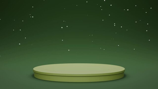 Green podium background with snow drop. 3D podium