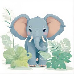baby elephant with leaves, t-shirt design.