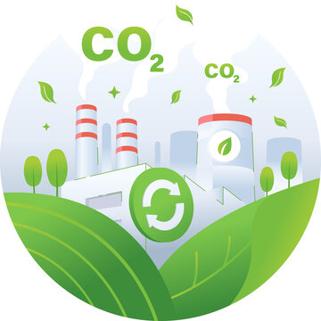 Carbon credit concept illustration, CO2 emission reduction from factory and industrial