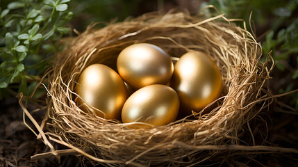 Naklejka na ściany i meble gold eggs in nest