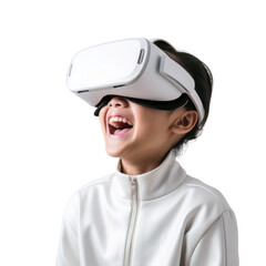 Kid wear headset to experience virtual reality transparent background