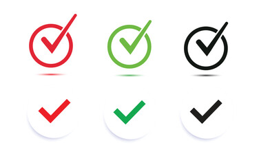 Check mark icon. flat round buttons set.Collection of vector symbol on white background. Vector illustration.