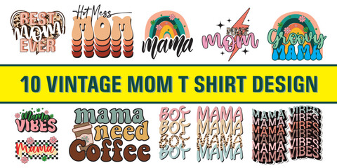 Vintage Mom Bundle svg | Mama T-shirt Design Bundle | Mother's Day T-shirt Design Idea bundle | Mom Designs | Retro Hippy Mom T-shirt- Mama Leopard Png - leopard mama t shirt design bundle 
