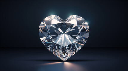 Diamond heart on dark background. 3d rendering toned image. 