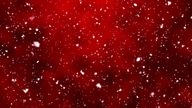 Red snowfall background. Red christmas winter snowfall background. Seamless loop