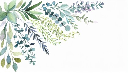 Watercolor illustration frame of naturally blooming flowers and leaves - obrazy, fototapety, plakaty