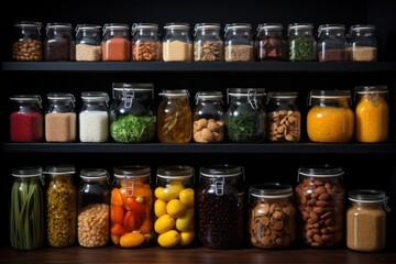 Colorful Array of Jars Filled With Delicious and Diverse Spices Generative AI