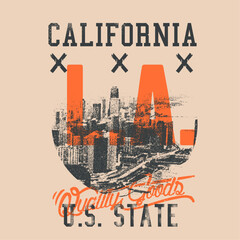 The City of California LA USA State slogan vintage doted with neon print , photoshop brush effects apply this design, its a commercial college and city print - obrazy, fototapety, plakaty